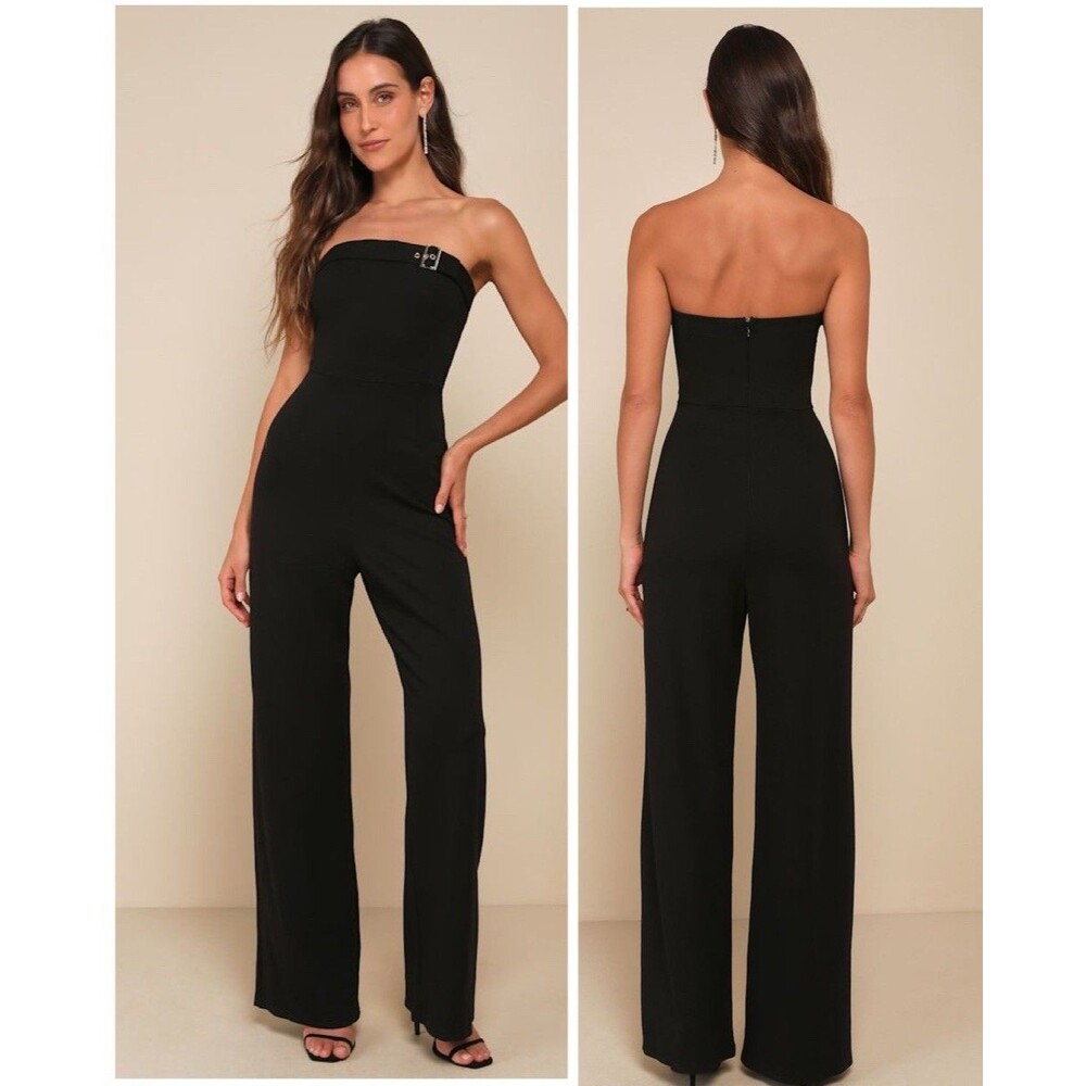 Lulus Deeply Sophisticated Black Strapless Wide-Leg Jumpsuit Size Small NWT sexy